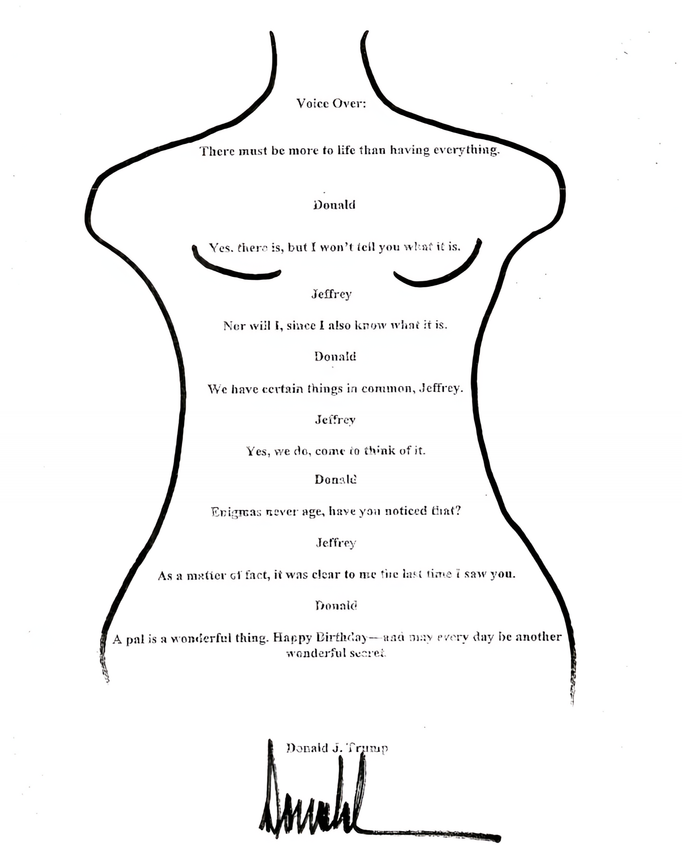 trump message in the epstein birthday book